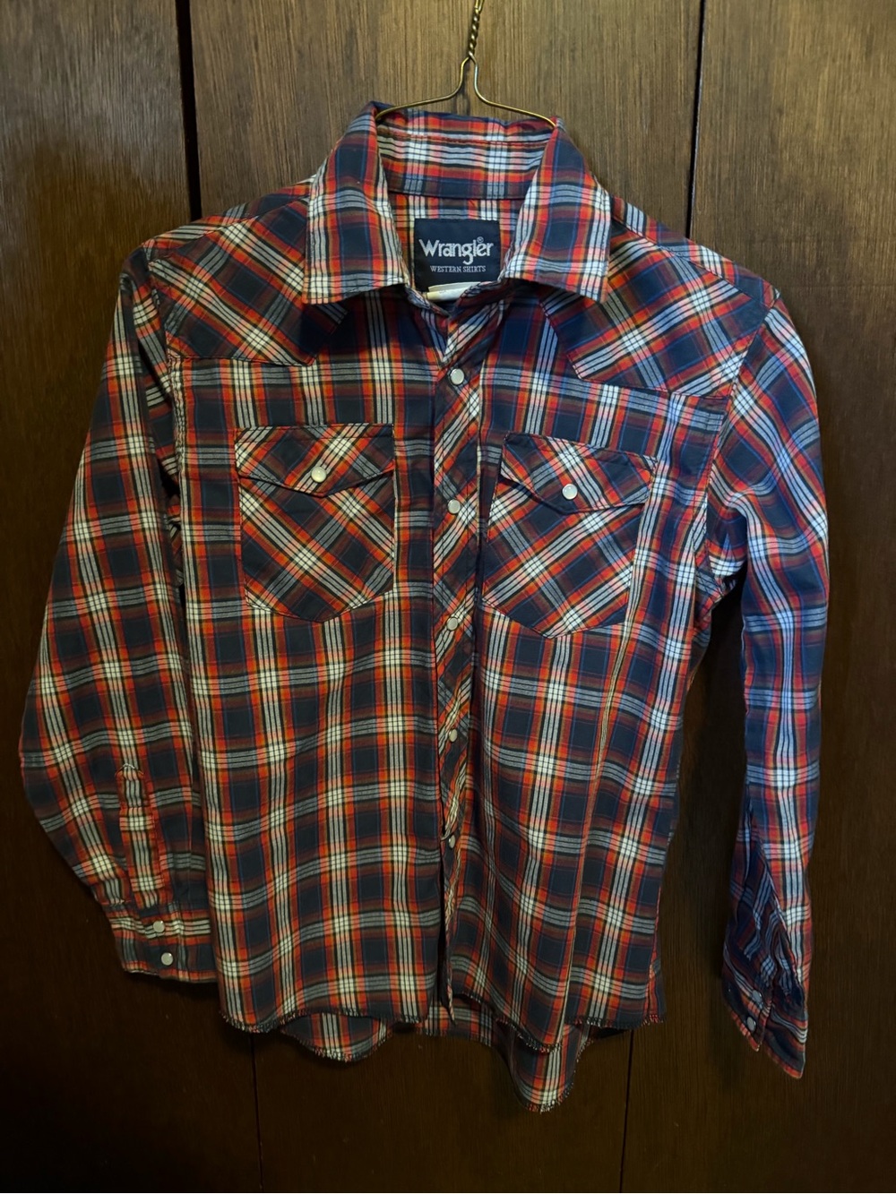 Wrangler Boys Red & Navy Plaid Western Shirt